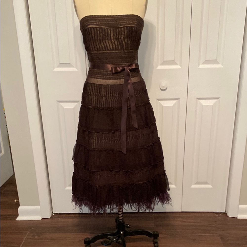 BCBGMaxAzria Brown Strapless Ruched Cocktail Dress